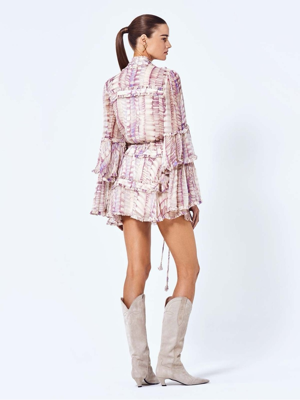 Alexis Sheer Ruffled Mini Dress in Cream and Lavender - gelsini dress - Picture 2 of 3
